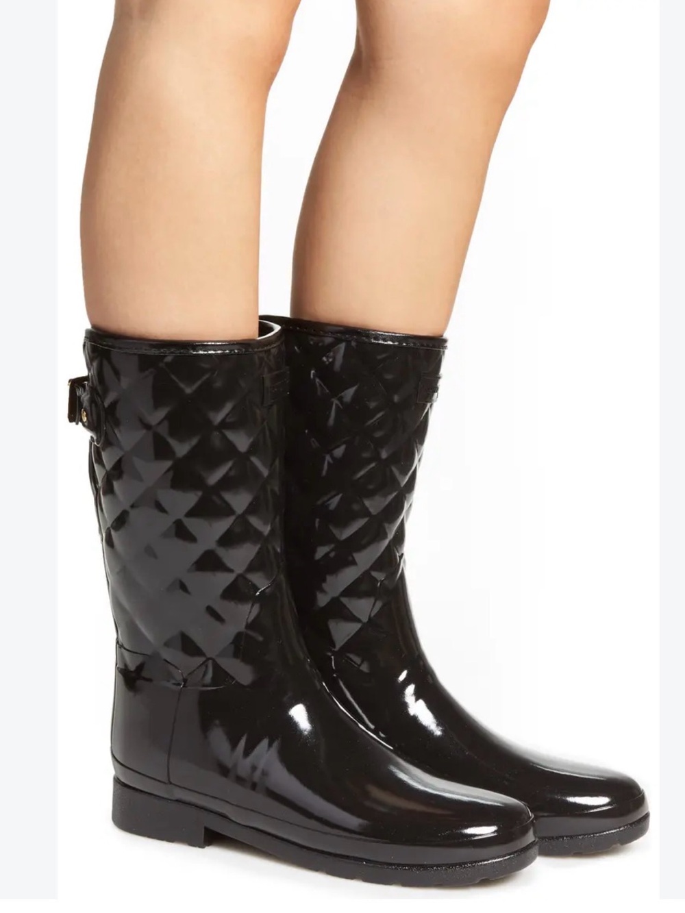 Hunter Refined High Gloss Quilted Short Waterproof Rain Boot Size 10 US